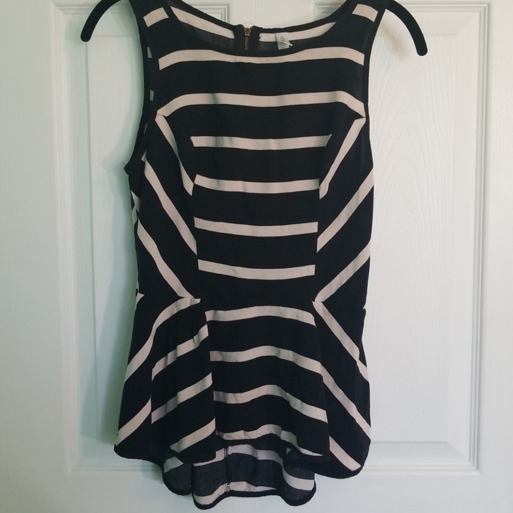 Xhilaration Striped Black & Cream Career Wear Blouse.